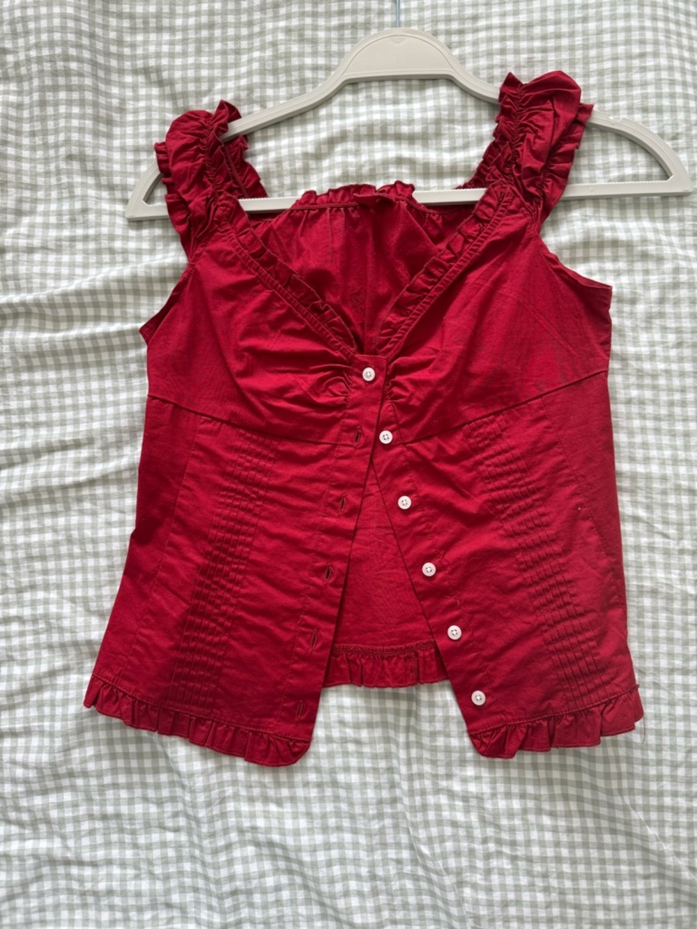 Brandy Melville Red Ruffled Button-Front Tank
